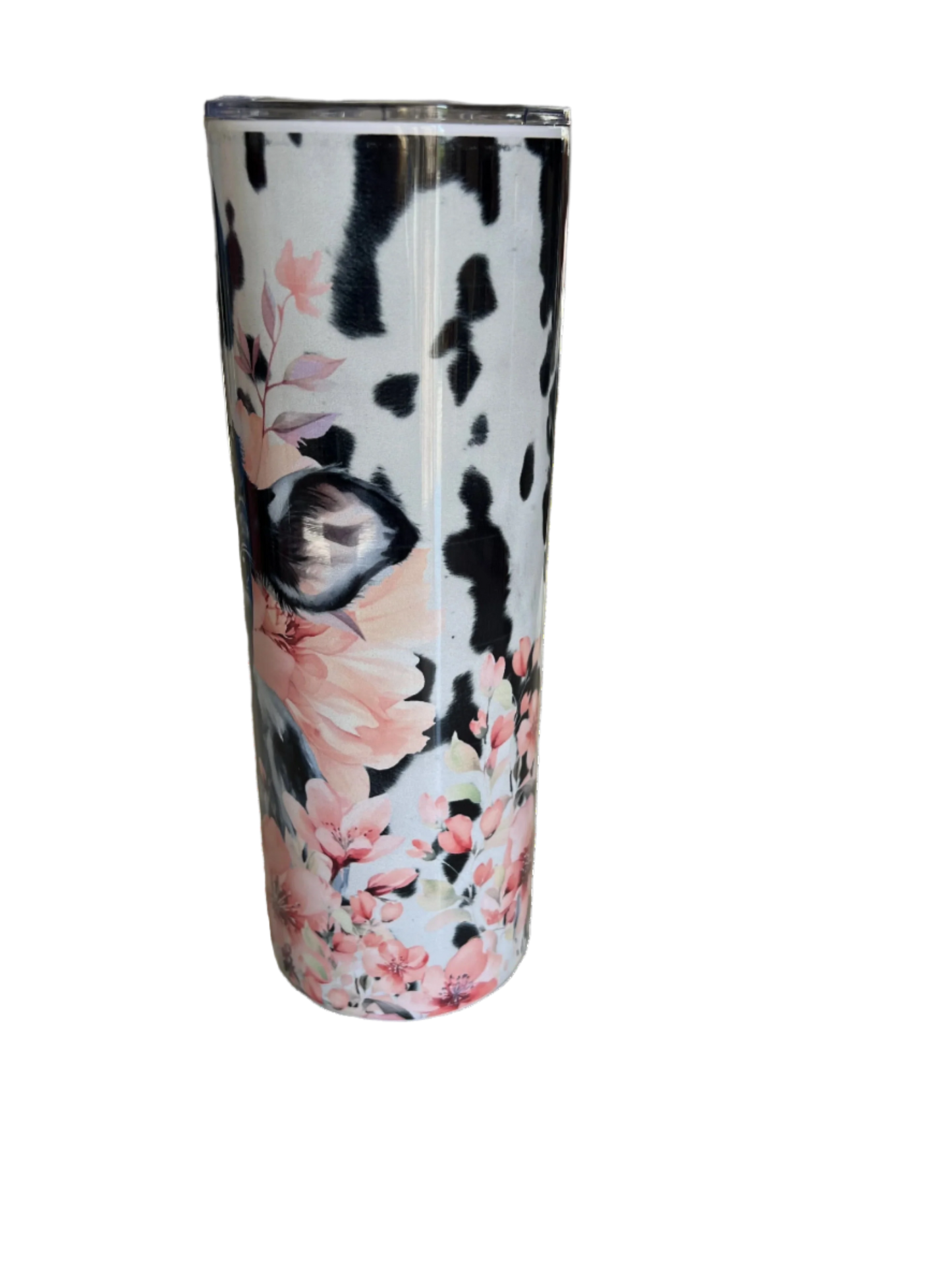 Custom Sublimated 20 oz Tumbler - Baby Cow & Floral Design