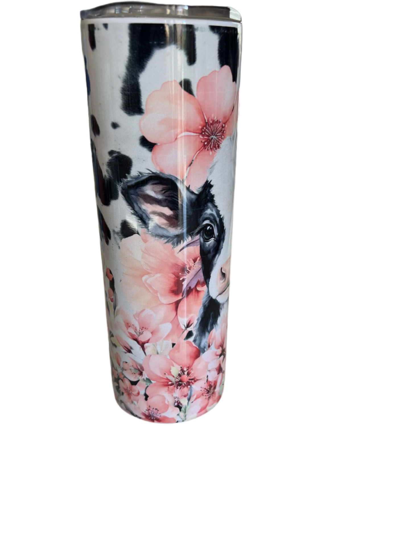 Custom Sublimated 20 oz Tumbler - Baby Cow & Floral Design