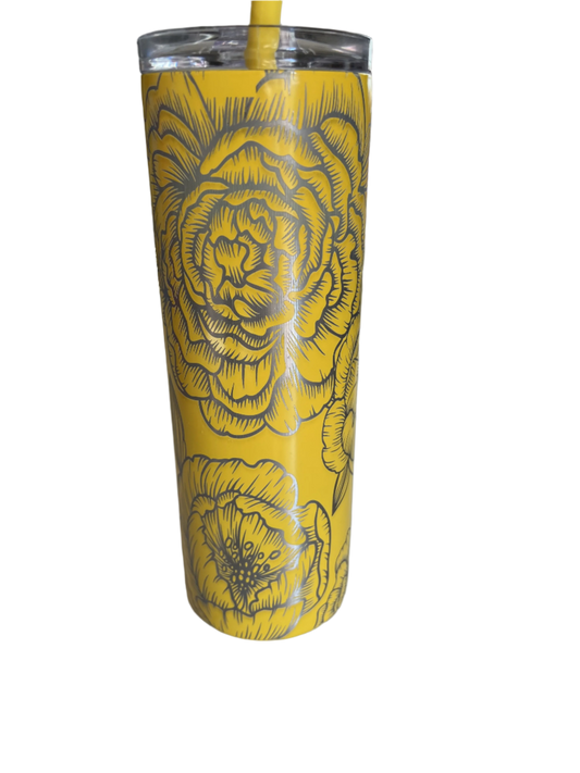 Custom Engraved Flower Theme Tumbler - 20oz