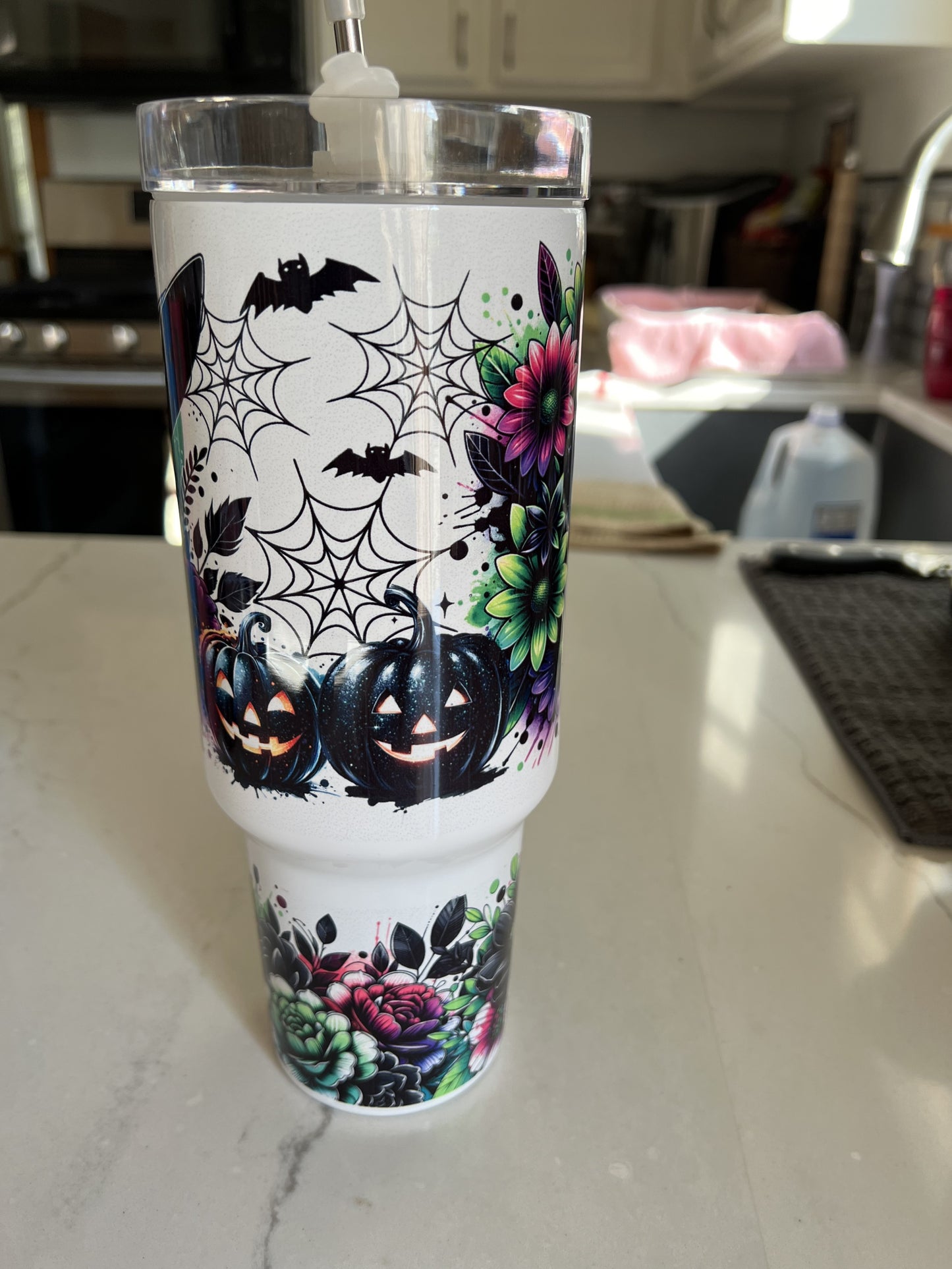 Witch and Pumpkins 40 oz Full Wrap Sublimated Tumbler with Handle