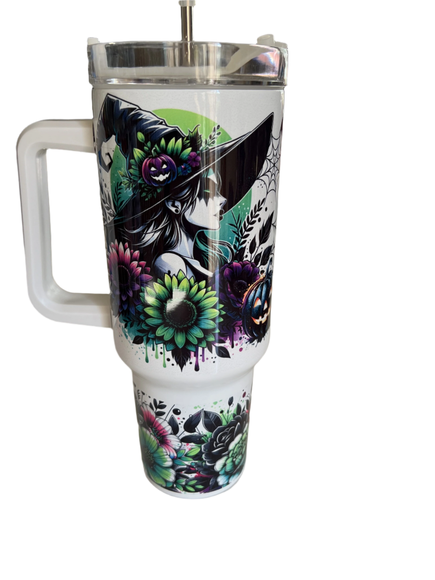 Witch and Pumpkins 40 oz Full Wrap Sublimated Tumbler with Handle