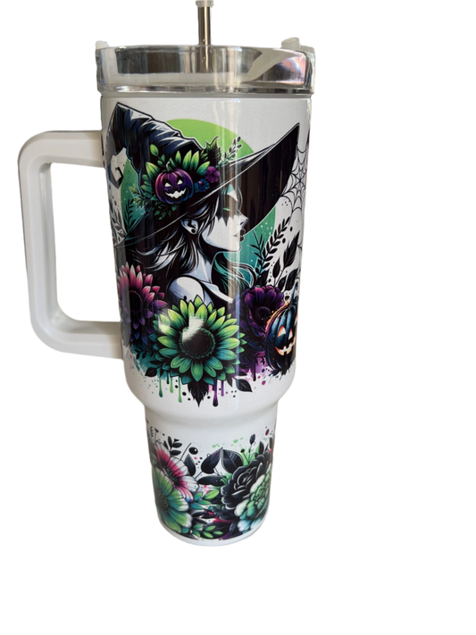 Witch and Pumpkins 40 oz Full Wrap Sublimated Tumbler with Handle