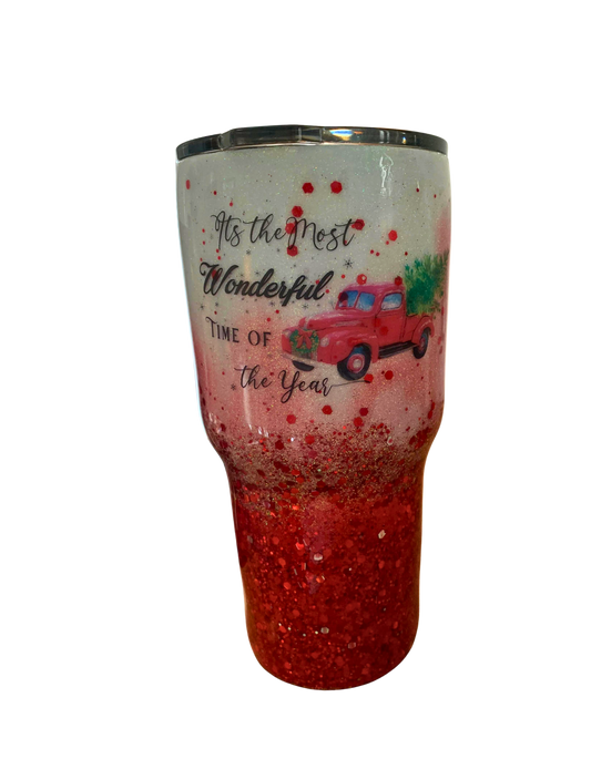 Festive Christmas Glitter Epoxy Tumbler - 24 oz Stainless Steel